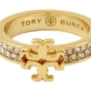 Tory Burch Gold Ring with Crystal Details New 7.5”
